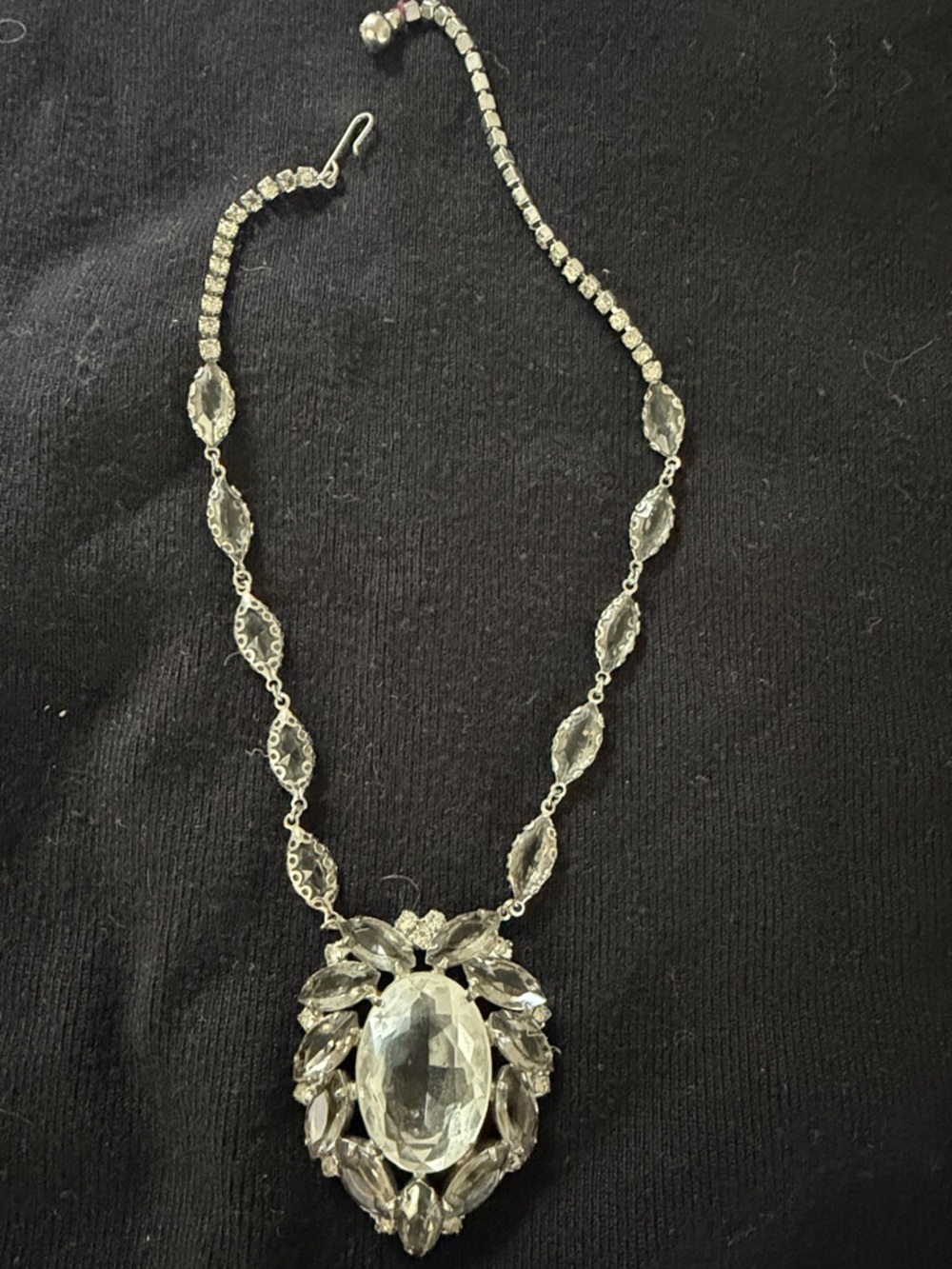 Statement Clear and Grey Crystal Pendant Necklace -adjustable length